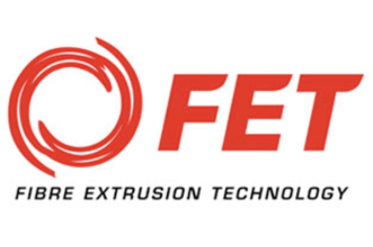 logo fet in red and black against white background
