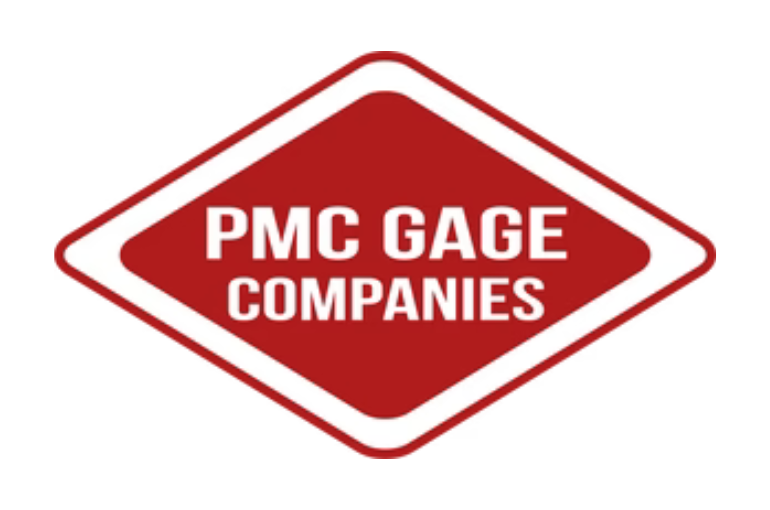 logo pmc gage companies in red and white