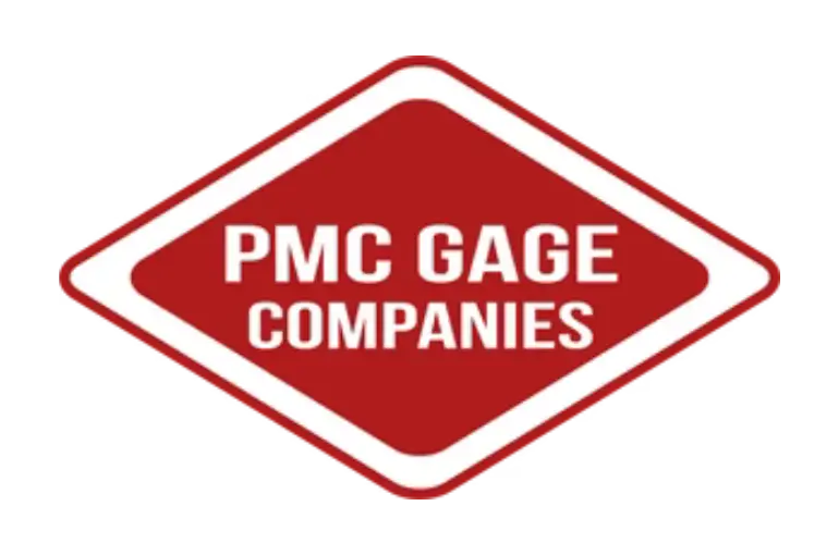 logo pmc gage companies in red and white