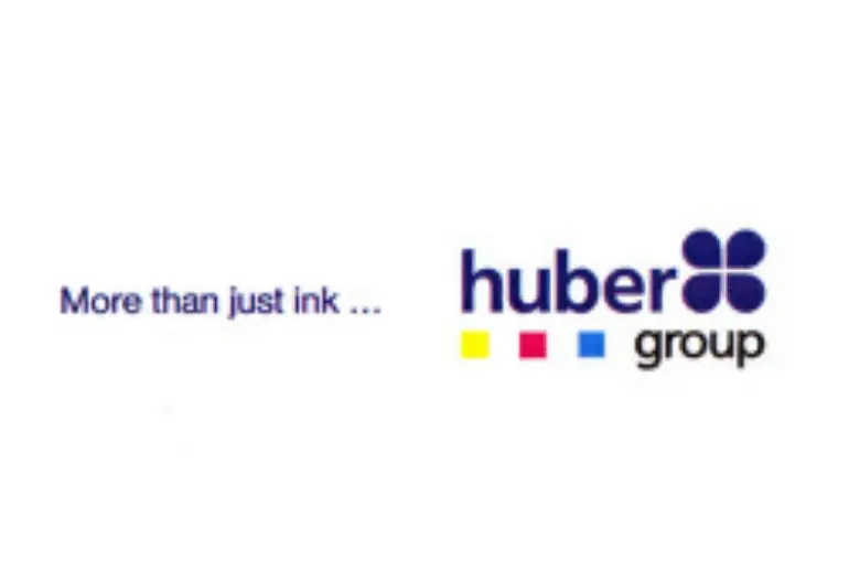 logo huber group in blue and black and 3 primary ink colours against white background